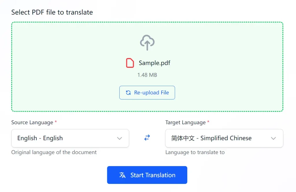 AI PDF Translator Upload