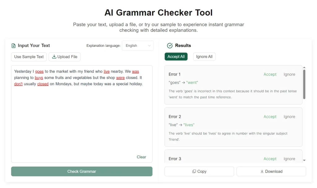 Free AI Grammar Checker Tool Result