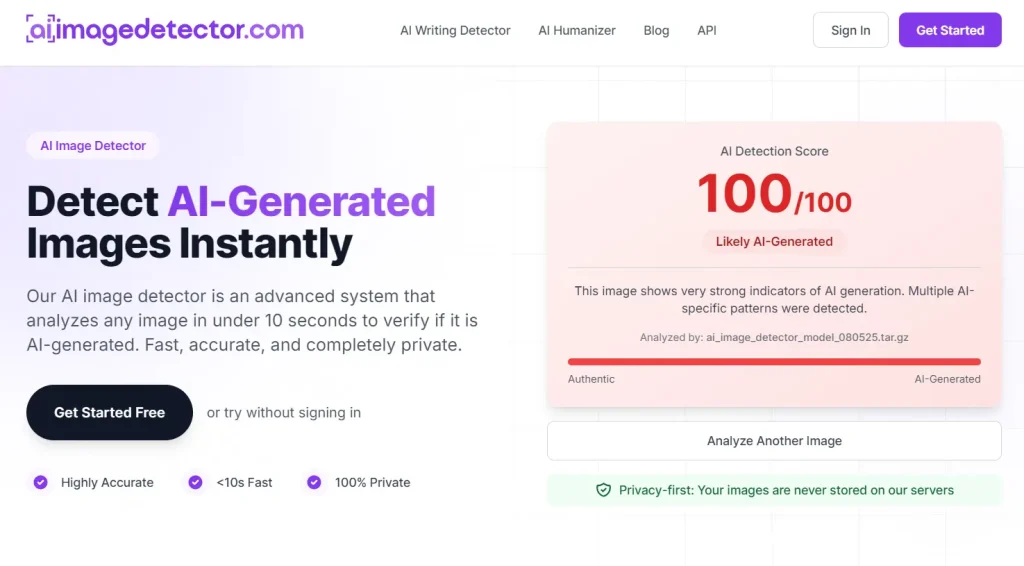 Free AI Image Detector Result