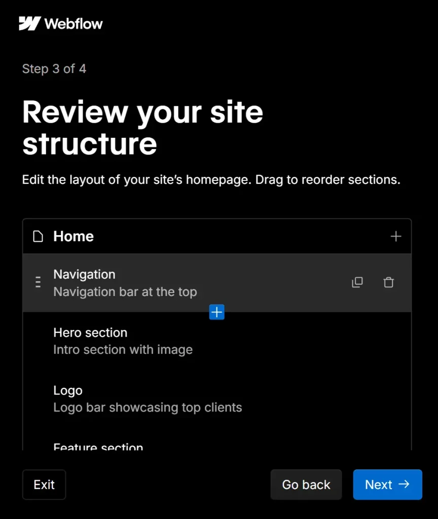 Webflow AI Site Builder Edit Layout