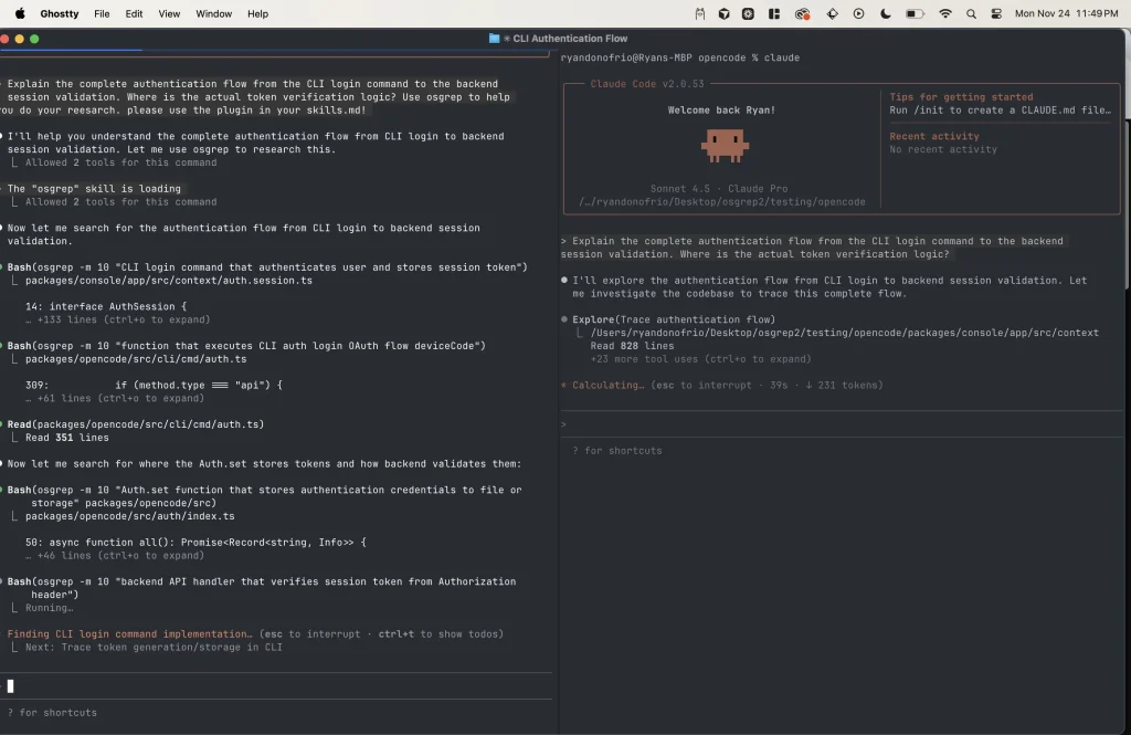 osgrep claude code windows side by side