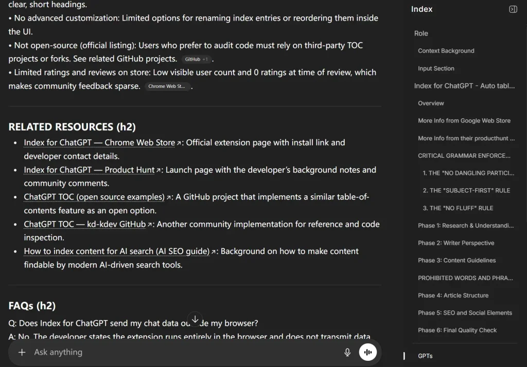 Index for ChatGPT Result