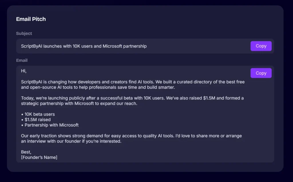 Press Pitch Generator Result