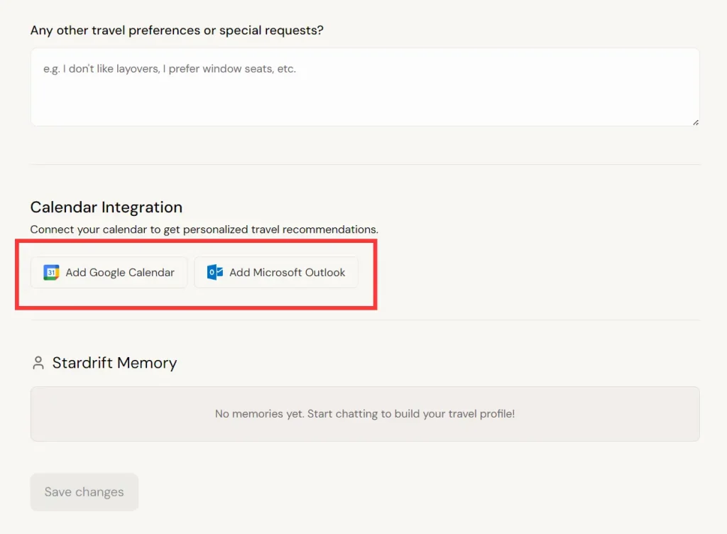 stardrift Calendar Integration