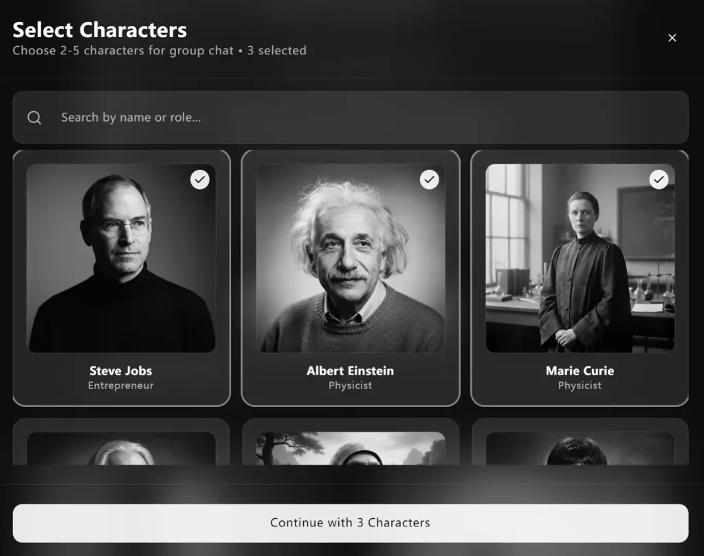 the infinite bar select characters