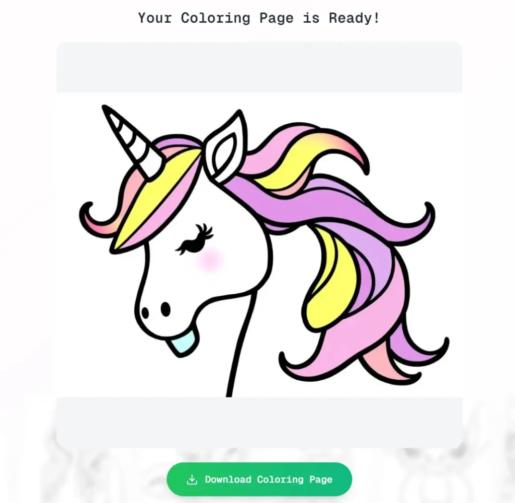 ColoringsAI Unicorn with rainbow mane