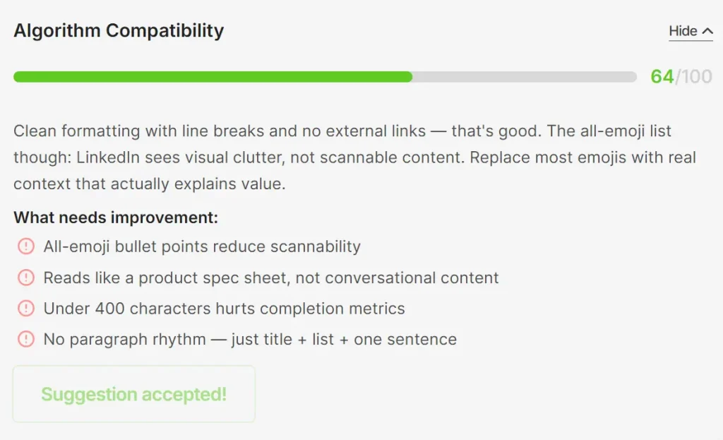 LinkedIn Post Quality Analyzer Algorithm Compatibility