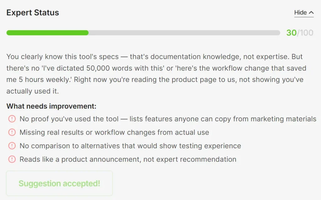 LinkedIn Post Quality Analyzer Expert Status