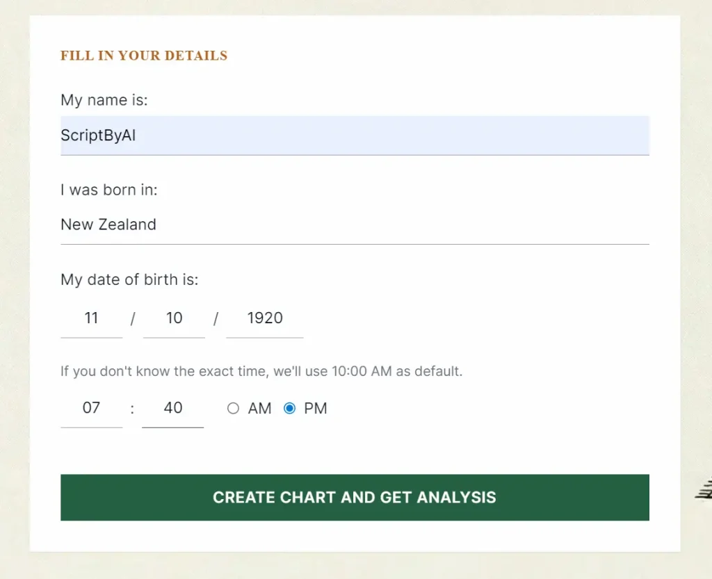 Astro Seek Enter Info