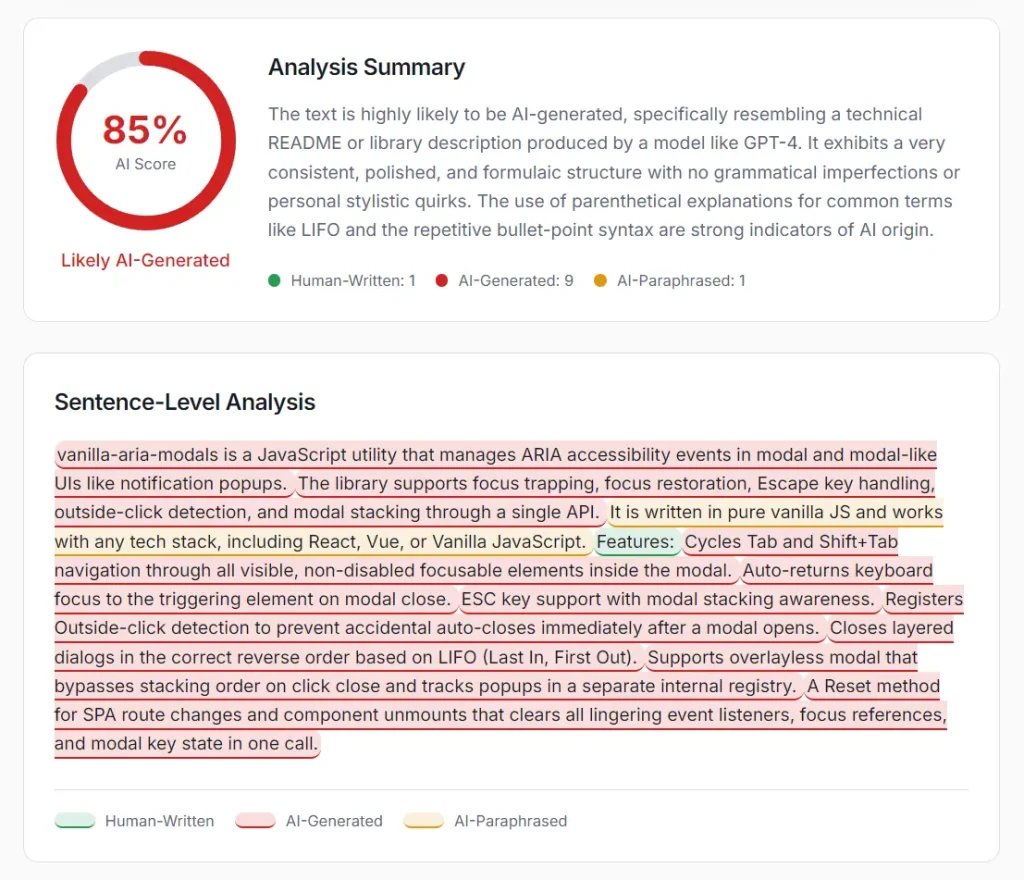 DetectMy AI Detector Sentence-Level Analysis