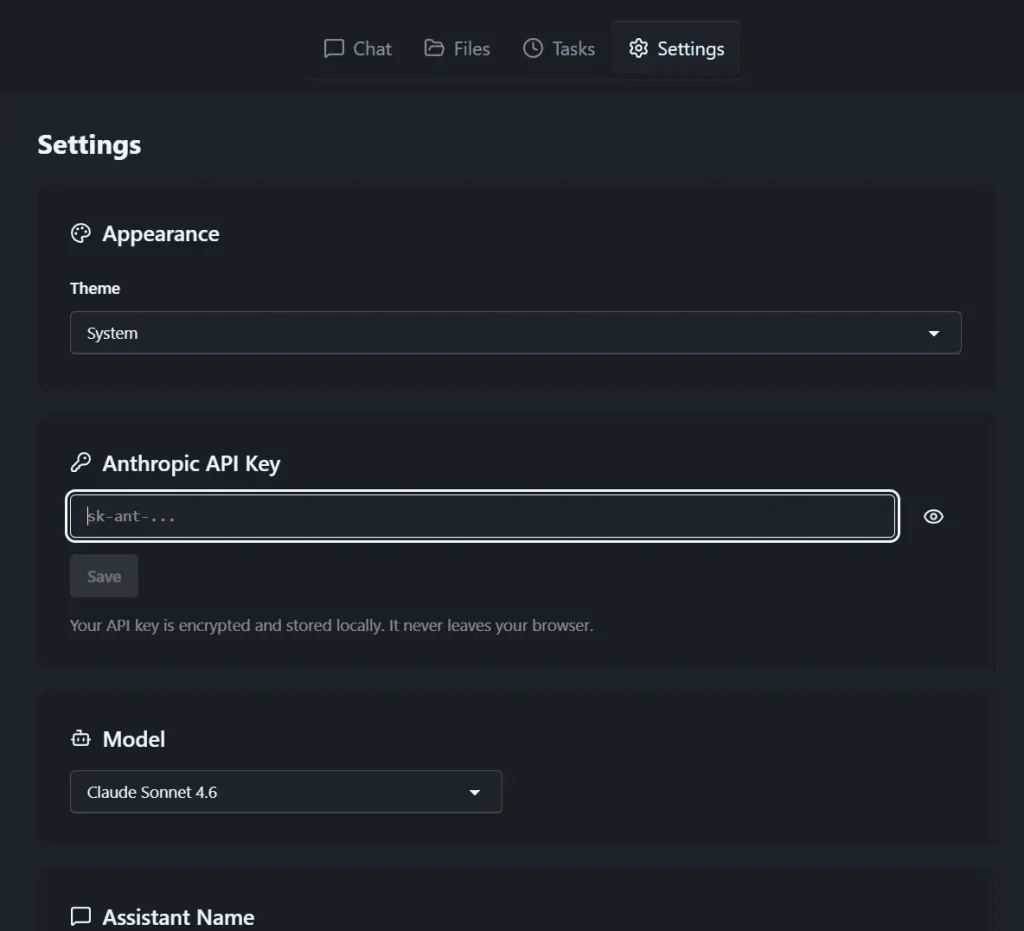 OpenBrowserClaw Enter Claude API Key