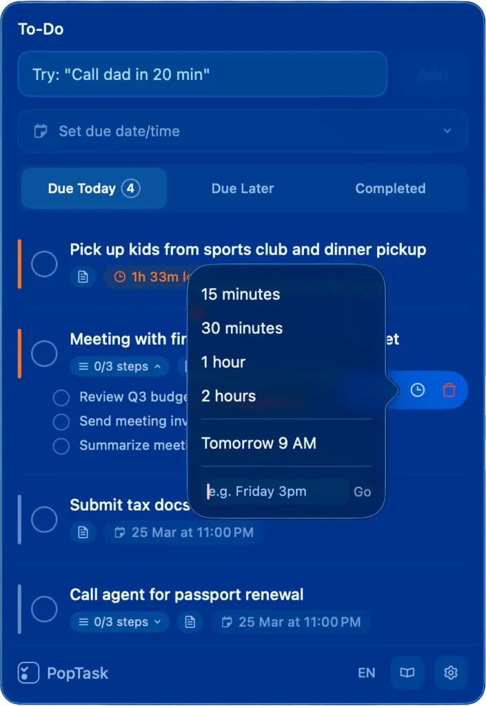 PopTask Recurring Tasks