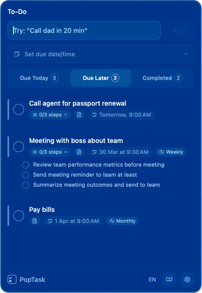 PopTask Task Breakdown