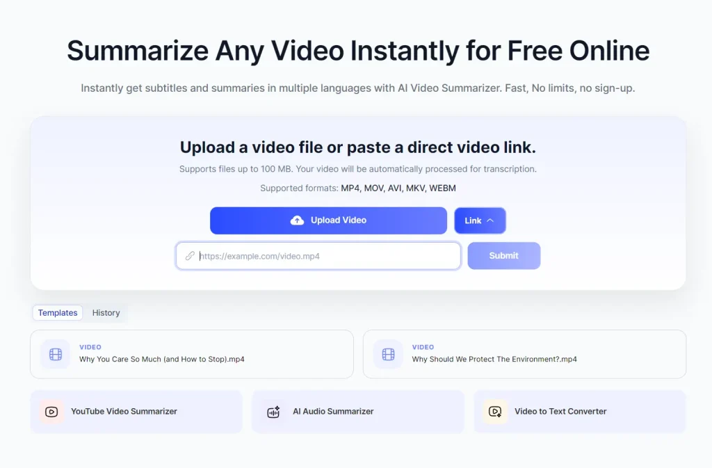 AI Video Summarizer Upload Area