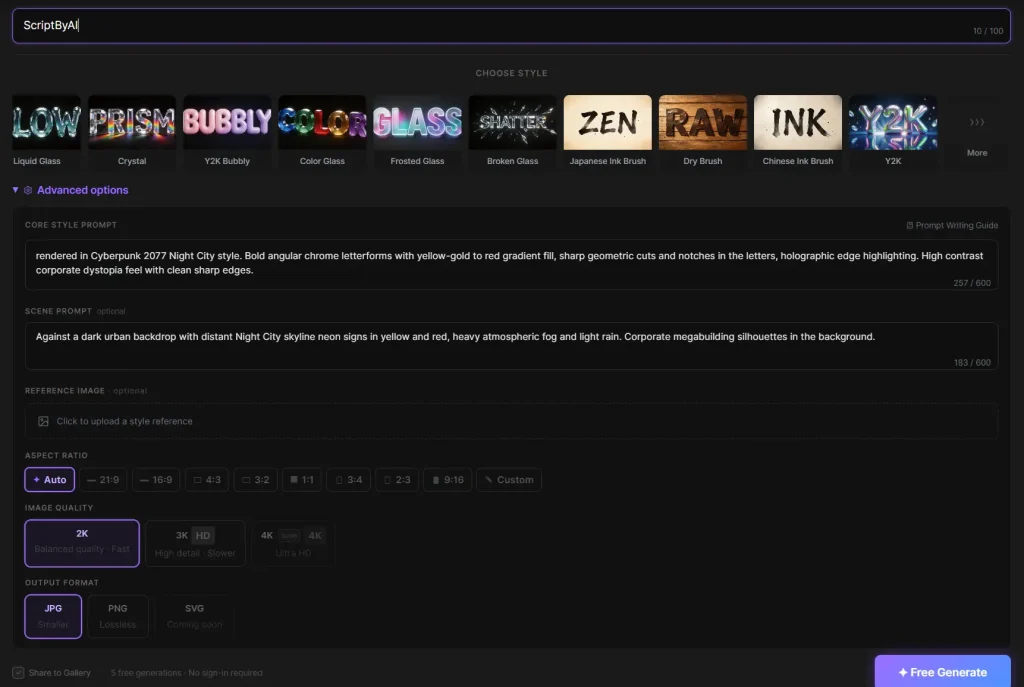 Font Vibe AI Input & Settings