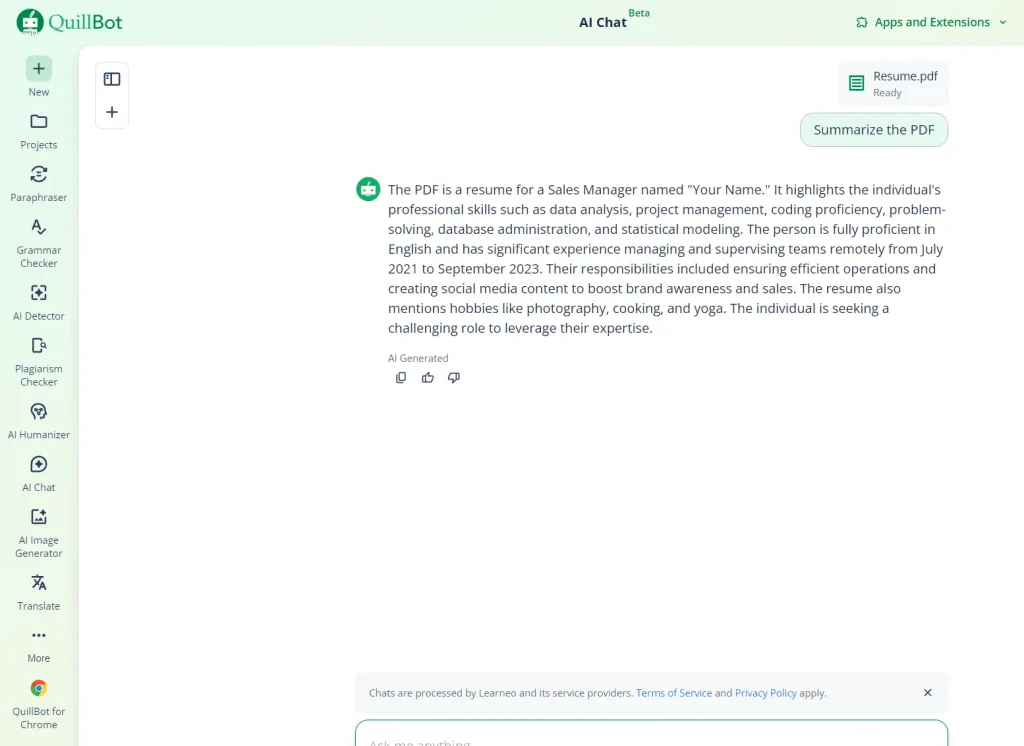 QuillBot ChatPDF