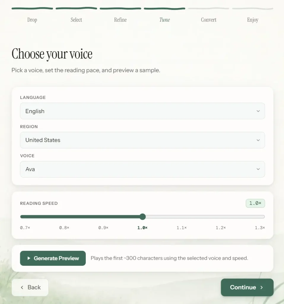 DocsToAudio Choose Voice