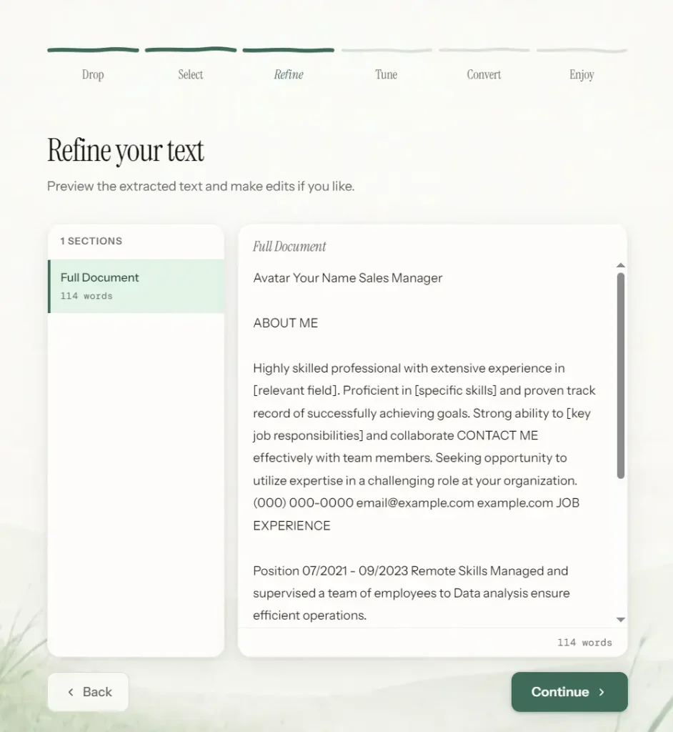 DocsToAudio Refine Text