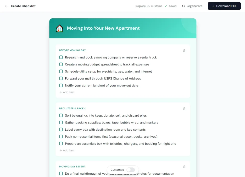ChecklistFox Moving into a new apartment