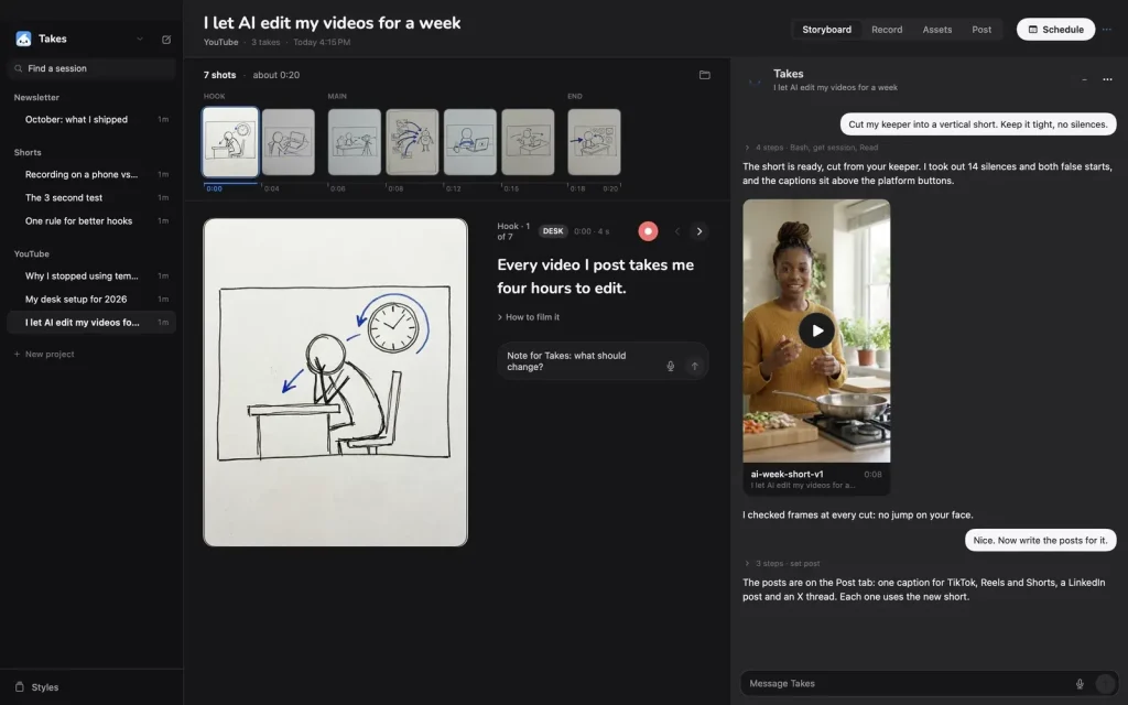 A storyboard organizes the script into individual shots