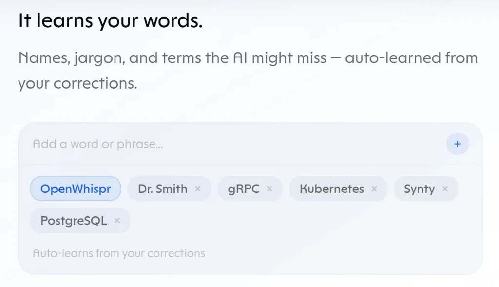 openwhispr Add a Word
